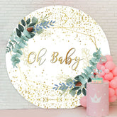 Aperturee - Gold Glitter Oh Baby Leaves Round Baby Shower Backdrop